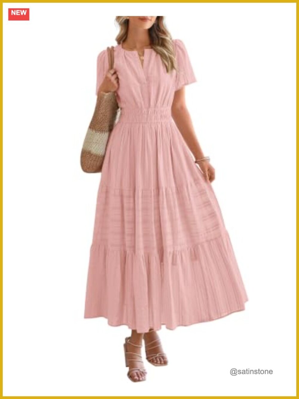 Womens Summer Casual Maxi Dress Lightweight Short Sleeve Tiered V Neck
